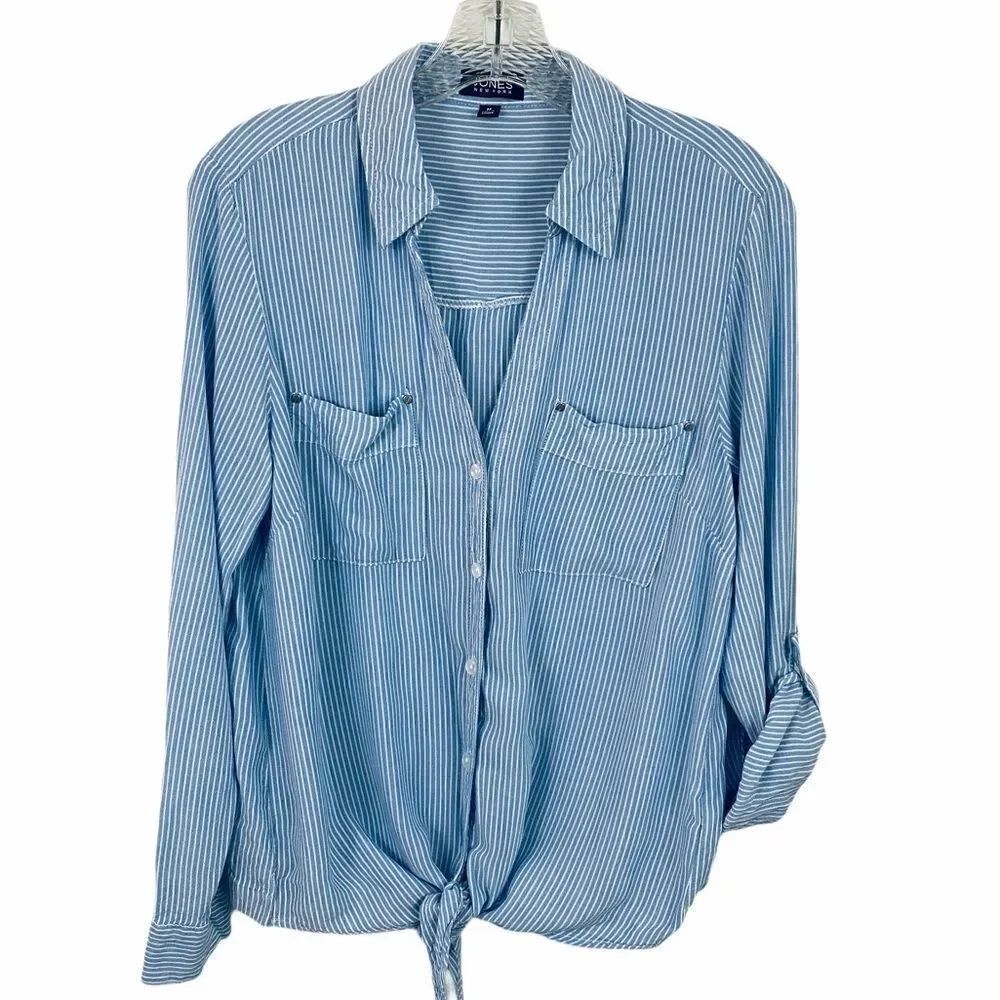 Jones New York striped tie bottom blouse medium
